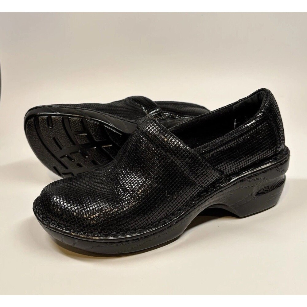 B.O.C. Born Concept Women's 6 Black Grid Textured Slip On Clog Shoes Comfort